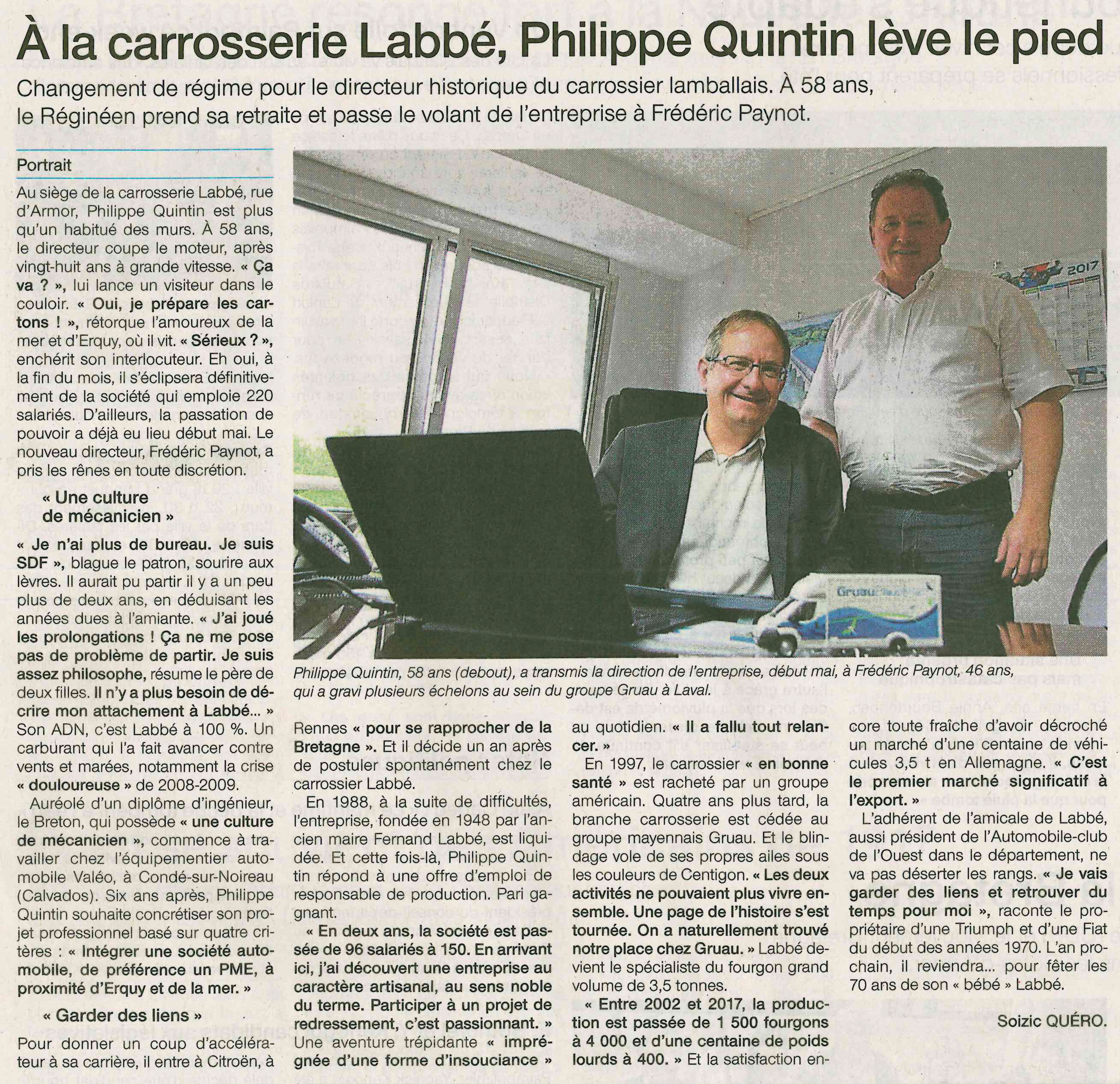 Article LABBE BY GRUAU Changement de Direction