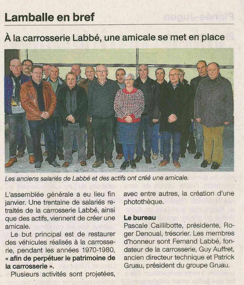 Ouest France - 2016.02.10 - À la carrosserie Labbé, une amicale se met en place